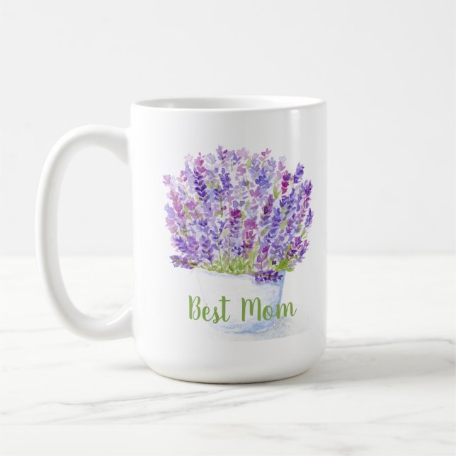 Handpainted Watercolor Lavender Floral BEST MOM Coffee Mug (Left)