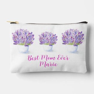 Handpainted Watercolor Lavender Floral MOM Accessory Pouch