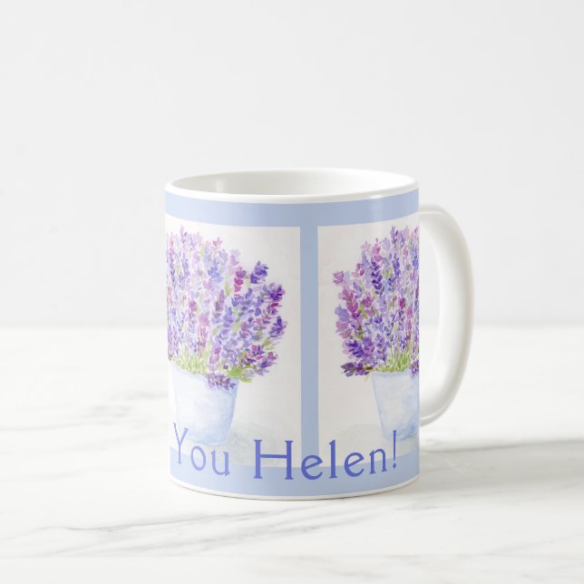 Handpainted Watercolor Lavender THANK YOU Name BLU Coffee Mug (Front Right)