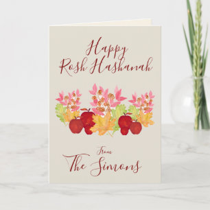 Handpainted Watercolor Leaves Apples Rosh Hashanah Card