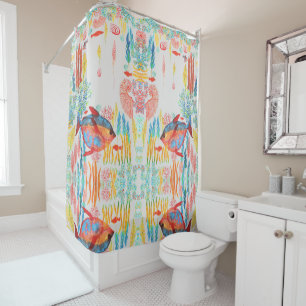 Handpainted watercolor marine biology ocean fish shower curtain