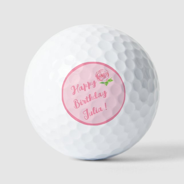 Handpainted Watercolor Rose HAPPY BIRTHDAY  Golf Balls (Front)