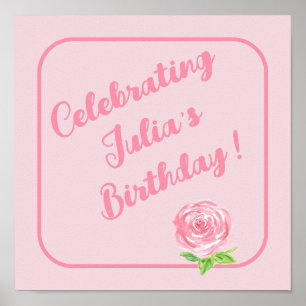 Handpainted Watercolor Rose HAPPY BIRTHDAY  Poster