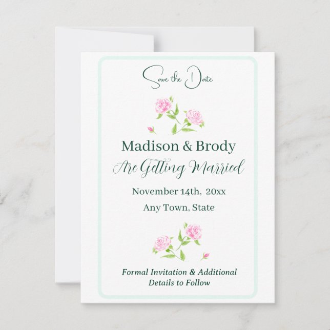 Handpainted Watercolor Roses SAVE THE DATE (Front)
