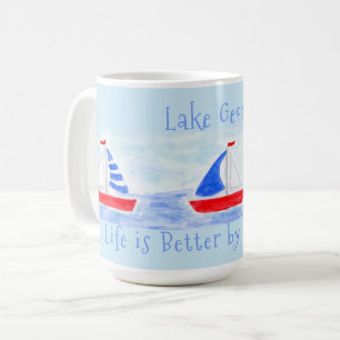 Handpainted Watercolor Sailboat Life Better Water Coffee Mug