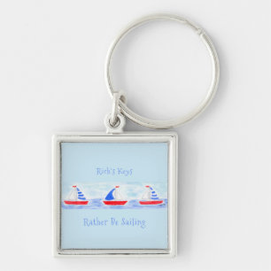 Handpainted Watercolor Sailboats Rather Be Sailing Key Ring