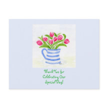 Handpainted Watercolor Tulips, Blue Stripe Pitcher