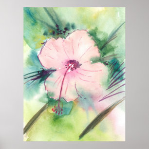 Handpainted Watercolour Belizean Hibiscus Flower Poster
