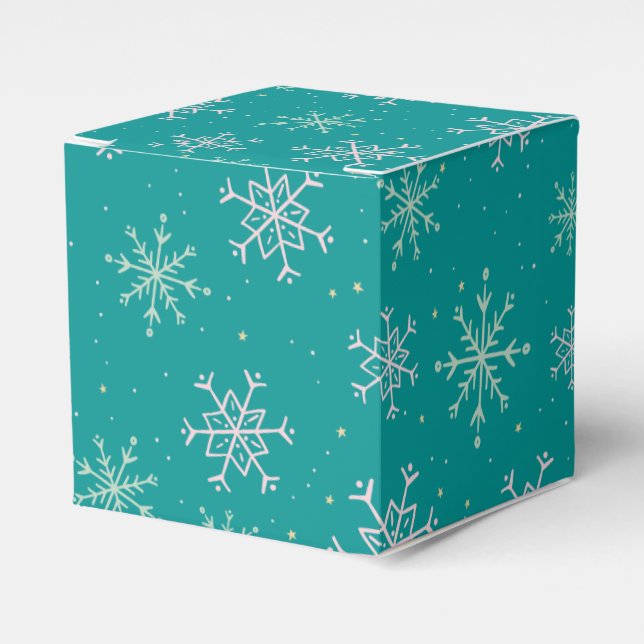 Handpainted White & Aqua Snowflakes on Teal Favour Box (Front Side)