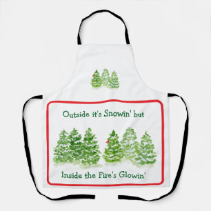 Handpainted Winter Trees Outside Snow Fires Glowin Apron