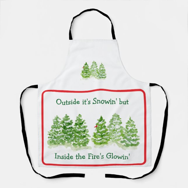 Handpainted Winter Trees Outside Snow Fires Glowin Apron (Front)