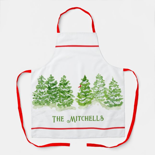Handpainted Winter Trees PERSONALIZE NAME Apron (Front)