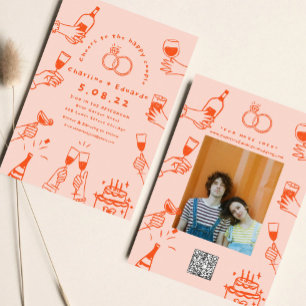 Handpainting Retro  Contemporary Art Wedding  Invitation