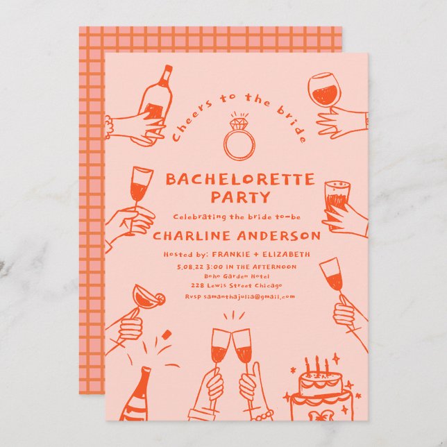 Handpainting Retro  Contemporary Bachelorette Part Invitation (Creator Uploaded)