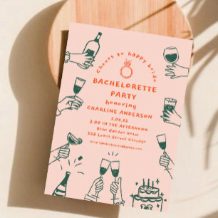 Handpainting Retro  Contemporary Bachelorette Part Invitation