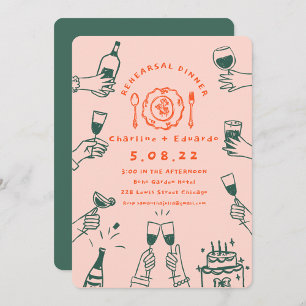 Handpainting Retro  Contemporary Rehearsal Dinner Invitation