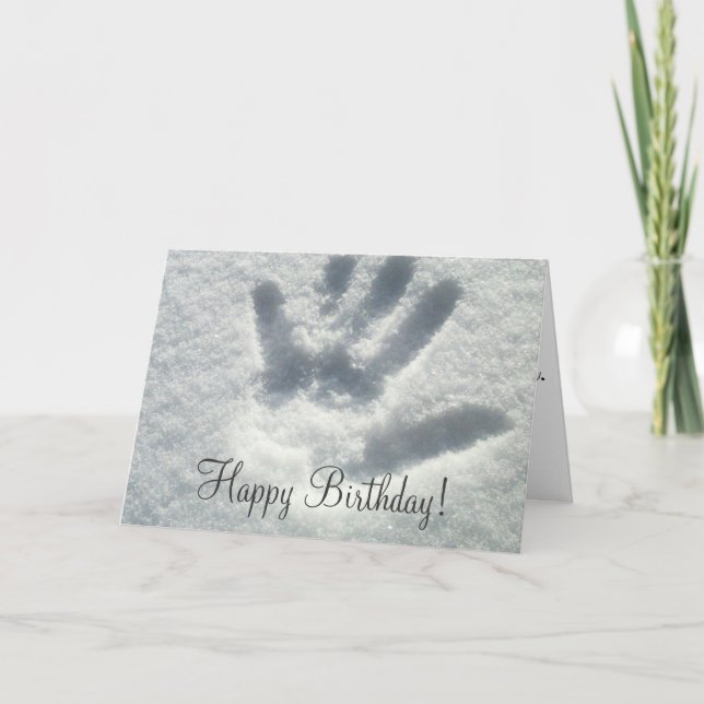 Handprint in the Snow; Happy Birthday Card (Front)