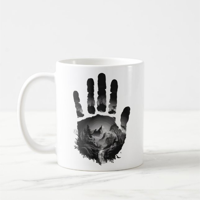 Handprint Nature Scene Mug – Mountain Wilderness  (Left)