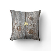 Handprints Birds on Wooden Boards with Autumn Leaf