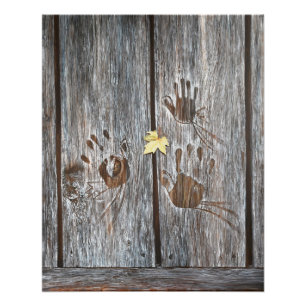 Handprints Birds on Wooden Boards with Autumn Leaf Poster