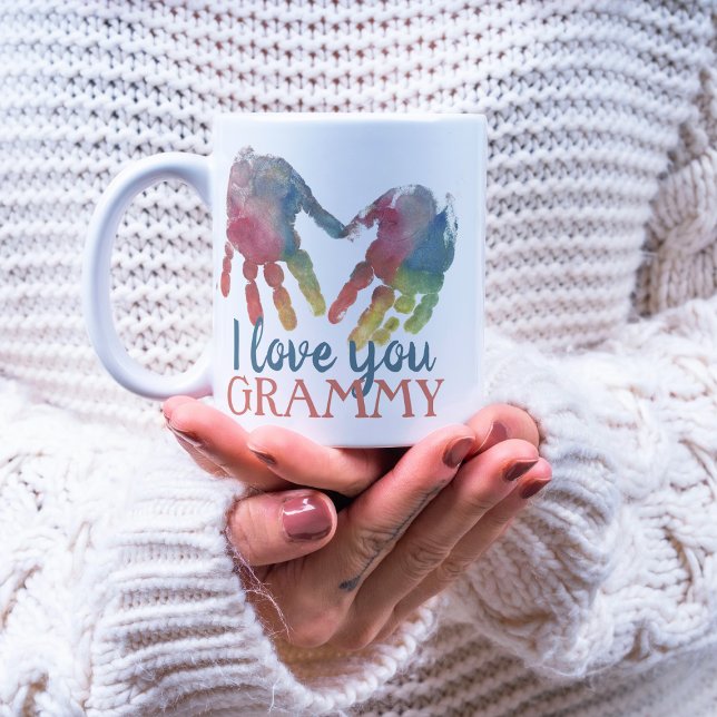 Handprints Rainbow Heart Grandma Gift Photo Coffee Mug (Creator Uploaded)