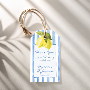 Handrawn blue stripes lemons Italian wedding Gift Tags