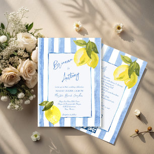Handrawn blue stripes lemons Italian wedding Invitation
