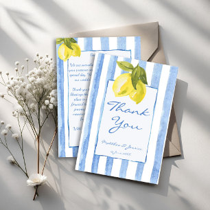 Handrawn blue stripes lemons Italian wedding Thank You Card