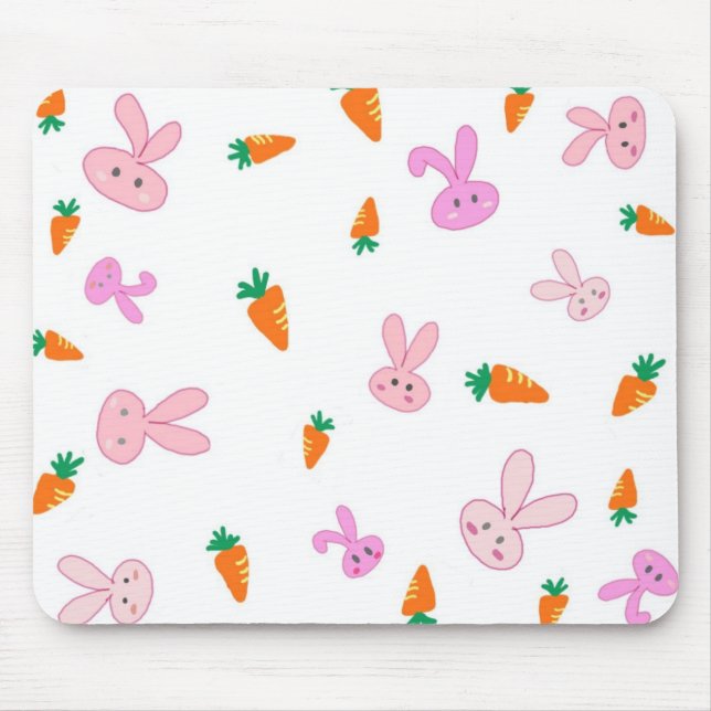 Handrawn Bunnies & Carrots Mousepad (Front)