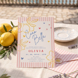 Handrawn Ciao Bella lemon Italian Bridal Shower Invitation