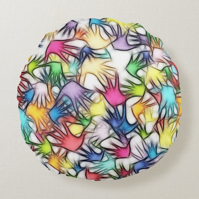 Hands abstract background texture round cushion (Front)