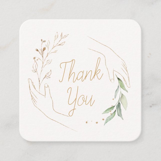 Hands and leaves Thank You Business card (Front)