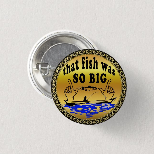 Hands apart showing a fish and a boat with water 3 cm round badge (Front & Back)