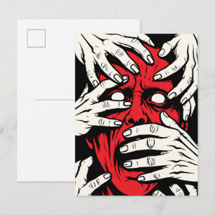 Hands Covering Face Horror Red Demon Art Postcard
