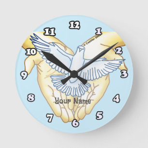 Hands Dove Christian Round Clock