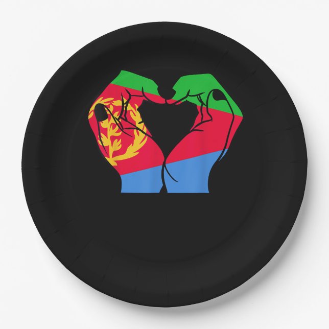 Hands Heart With Eritrean Flag Paper Plate (Front)