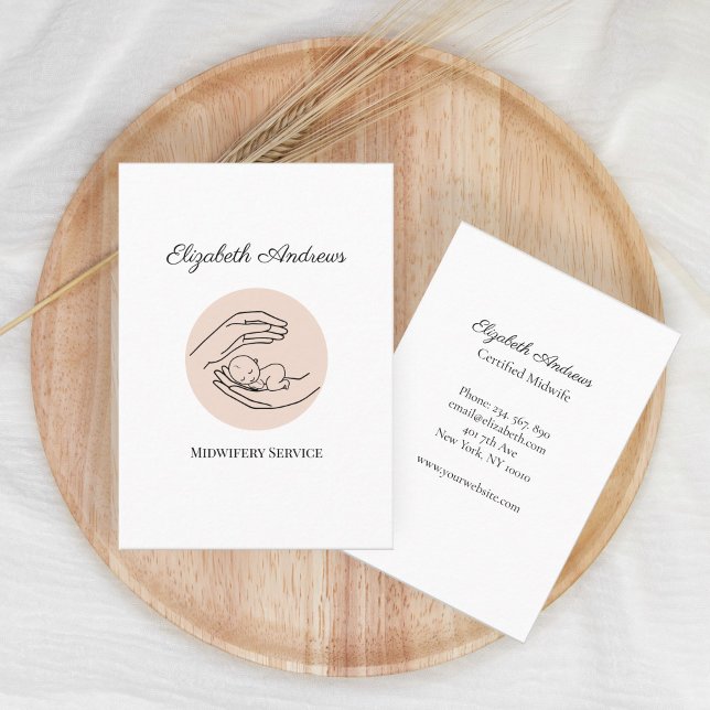 Hands holding a baby illustration, white business card (Creator Uploaded)
