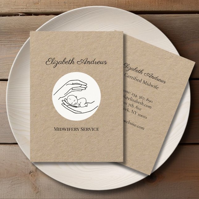 Hands holding a baby -white dot-simpel-modern business card (Hands holding a baby -white dot-simpel-modern kraft paper business card)