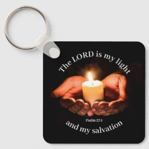 Hands Holding Lighted Candle with Bible message Ke Key Ring