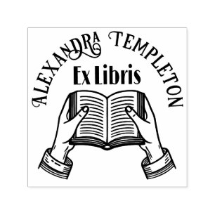 Hands Holding Open Book #1PS Ex Libris Book Name Self-inking Stamp