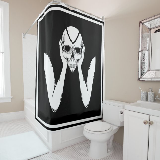 Hands Holding Skull Shower Curtain (In Situ)