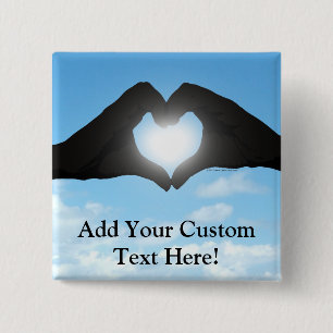 Hands in Heart Shape Silhouette on Blue Sky 15 Cm Square Badge