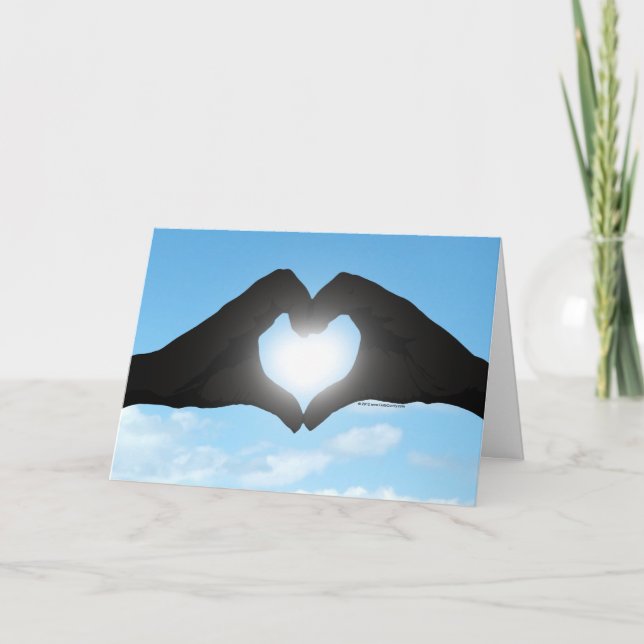Hands in Heart Shape Silhouette on Blue Sky Card (Front)