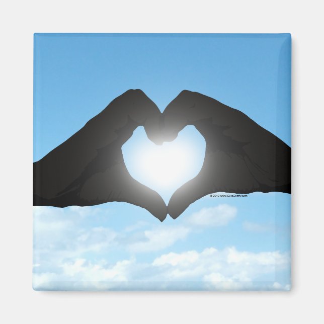 Hands in Heart Shape Silhouette on Blue Sky Magnet (Front)