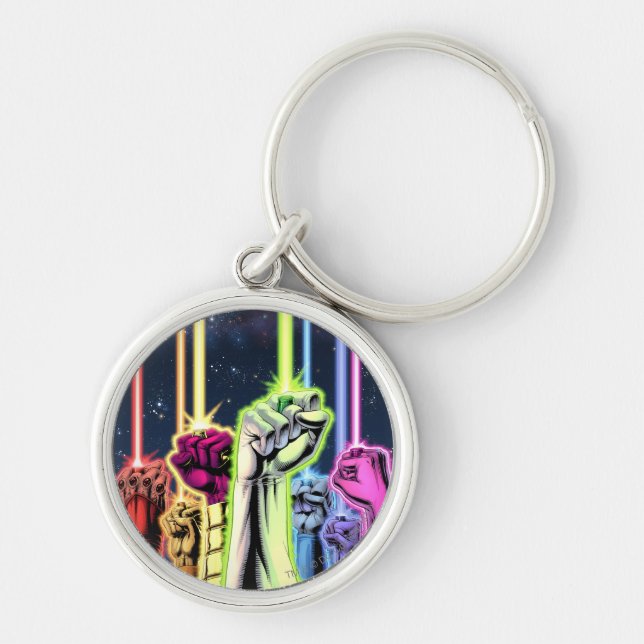 Hands in the air with rings -Colour Key Ring (Front)