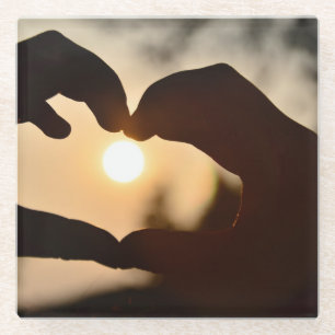 Hands Making Heart Sunset - Coaster