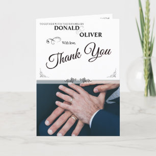 Hands of a Gay Wedding Couple with Rings Announcement