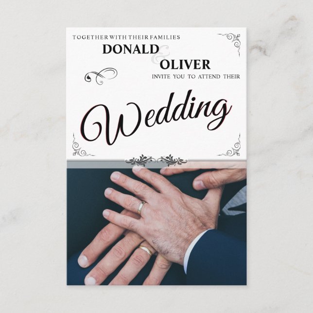 Hands of a Gay Wedding Couple with Rings Enclosure Card (Front)
