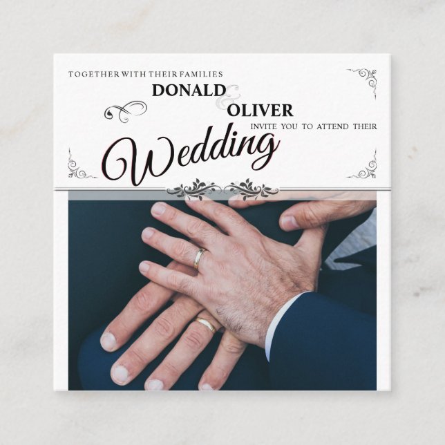Hands of a Gay Wedding Couple with Rings Enclosure Card (Front)