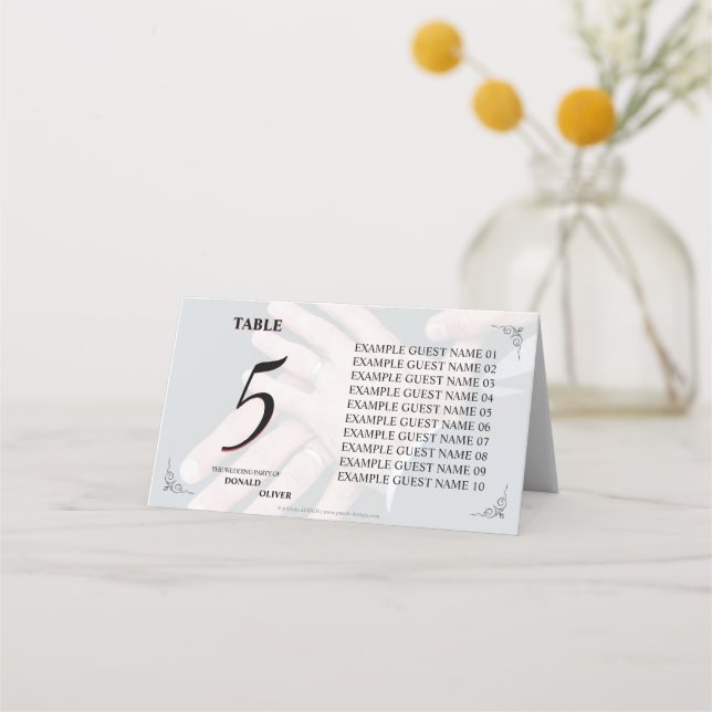 Hands of a Gay Wedding Couple with Rings Place Card (Front)